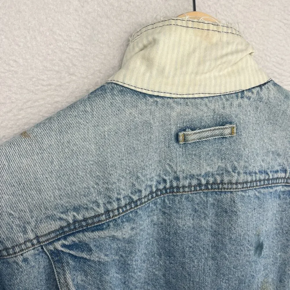 LEVIS Jacket Mens L White Tab Vented Denim Trucker 1987 80s Red Batwing USA VTG